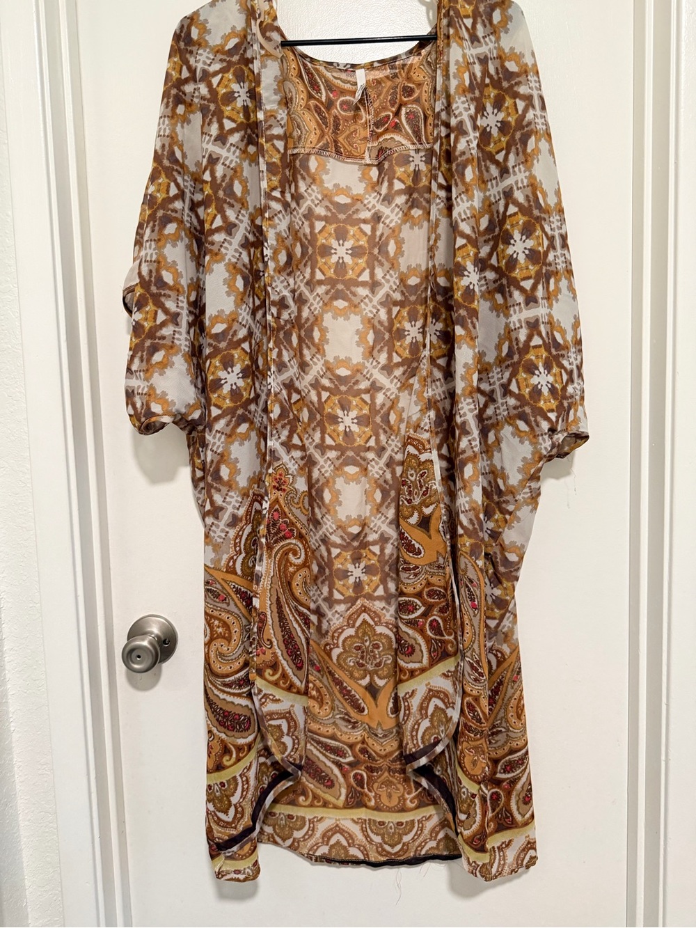 Truth NYC Sheer Paisley Kimono Coverup in Mustard and Ivory